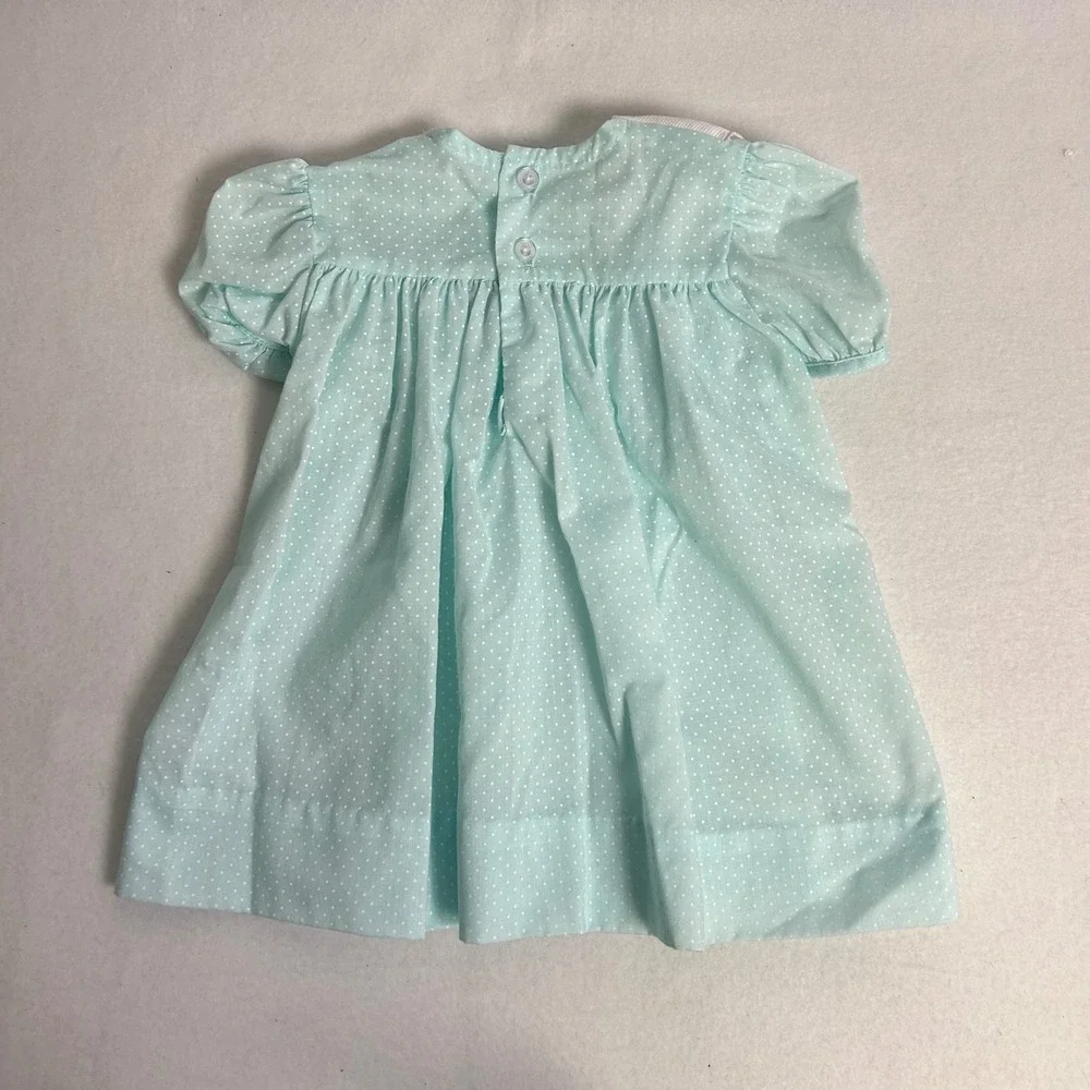 Vintage Carters Kids 12 Months Pink Blue Smocked Peter Pan Collar‎ Dress Lot 2pc